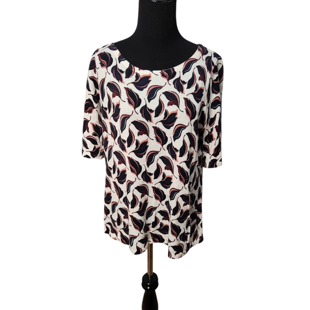 Ann Taylor‎ Crew Neck 3/4 Sleeves Leaf  Size Large
